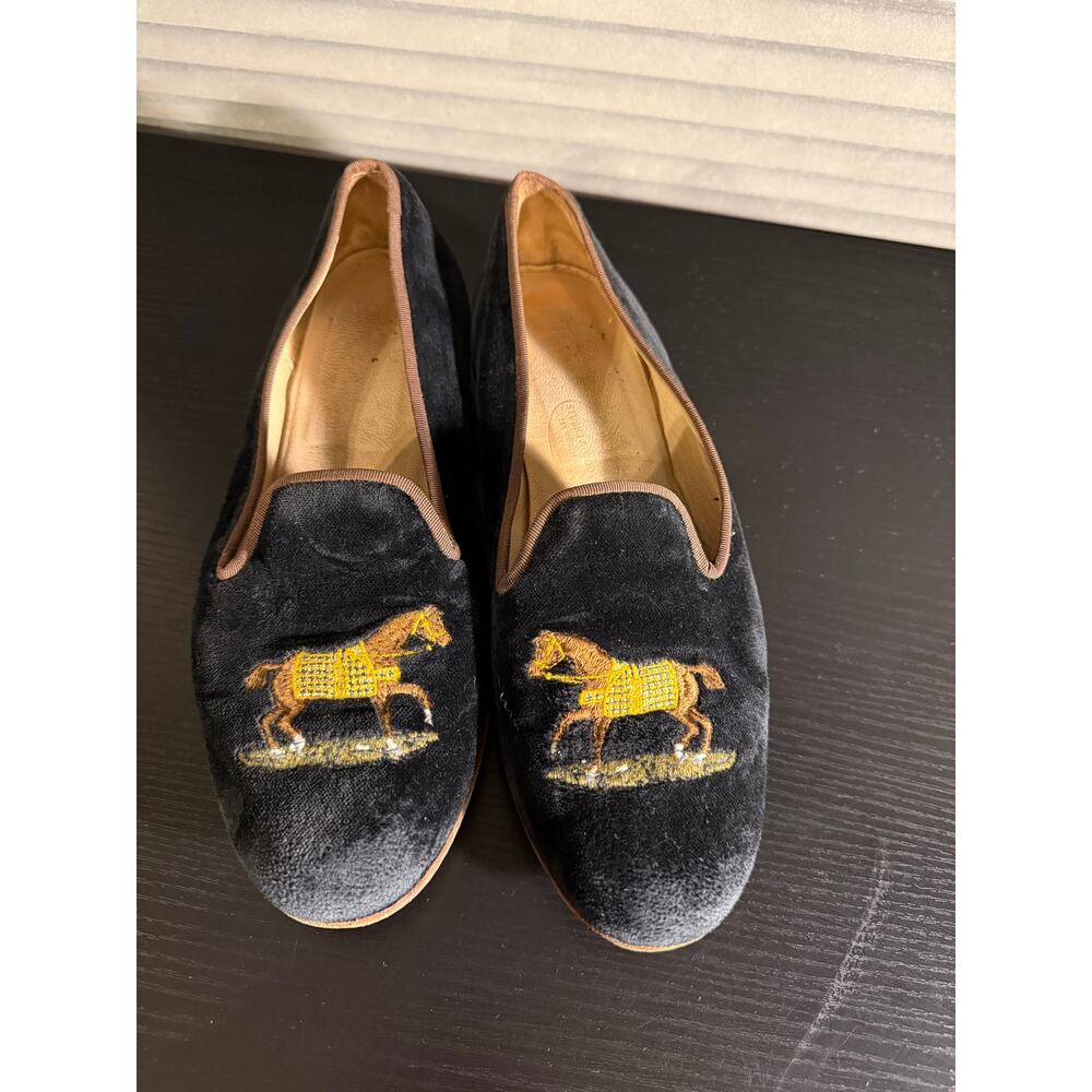 Stubbs & Wootton Horse Needlepoint Velvet Loafers Black Women’s Size 9 - Picture 4 of 10